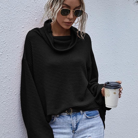 Black Oversized cowl neck wide long sleeve top - Picture 15 of 15